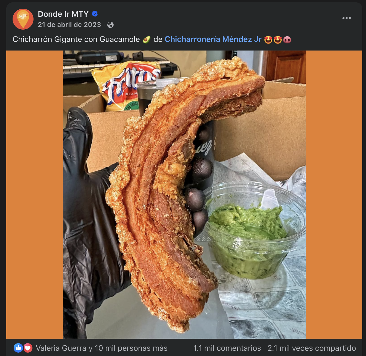 Publicación viral de chicharrón Méndez Jr en Facebook